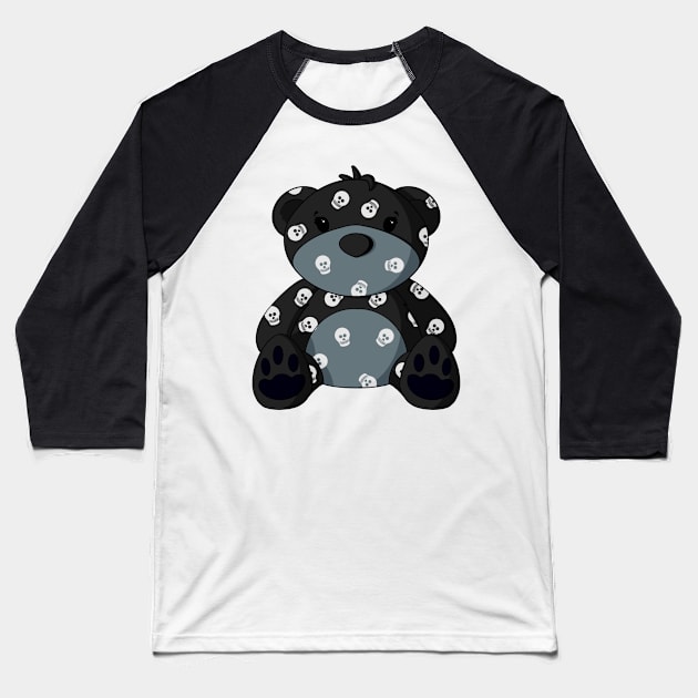 Skull Pattern Teddy Bear Baseball T-Shirt by Alisha Ober Designs